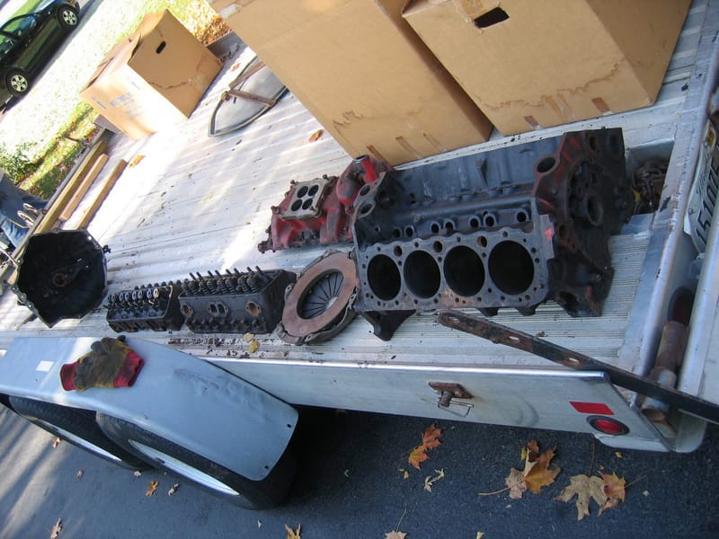 Engine parts on trailer